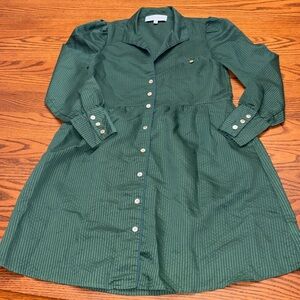Tuckernuck The Striped Florence Emerald Green and Blue Puff Shirt Dress XXS